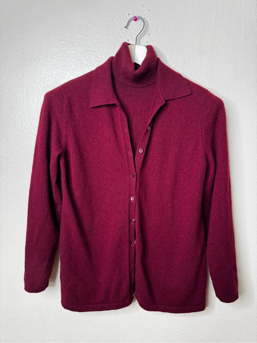 Collection Fiftynine 100% Cashmere Cardigan Tank 2-Piece Set Burgundy Size L